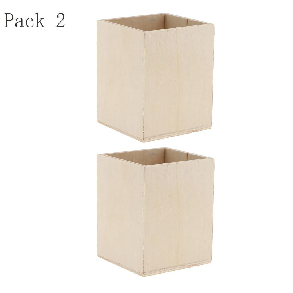 2pcs Unfinished Wood Pen Container Brush Pot for Kids DIY Craft