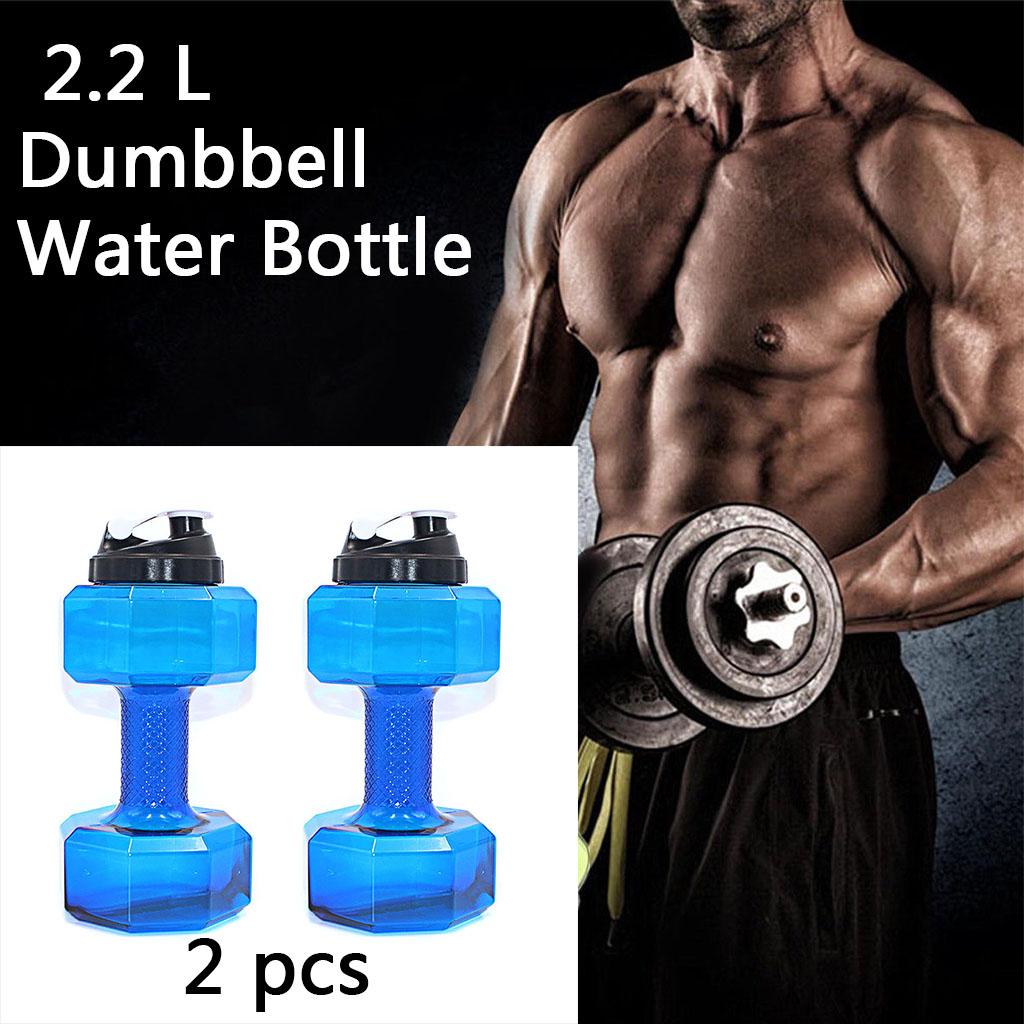 2pcs 2.2L Dumbbell Transparent Sport Cup Exercise Water Bottle Fitness Gym