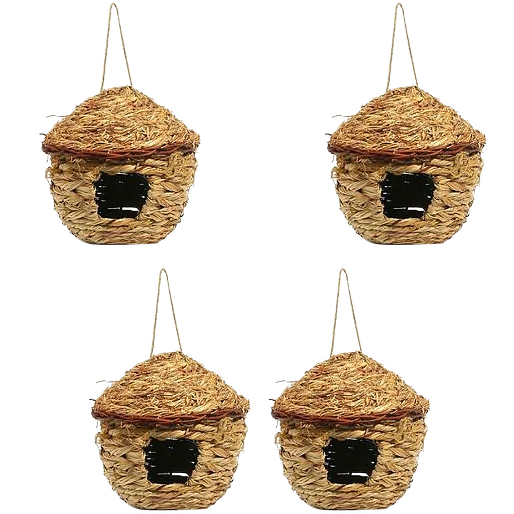 4x Grass House 12cm Handwoven Straw Bird Nest Hatching Breeding Grass Cave