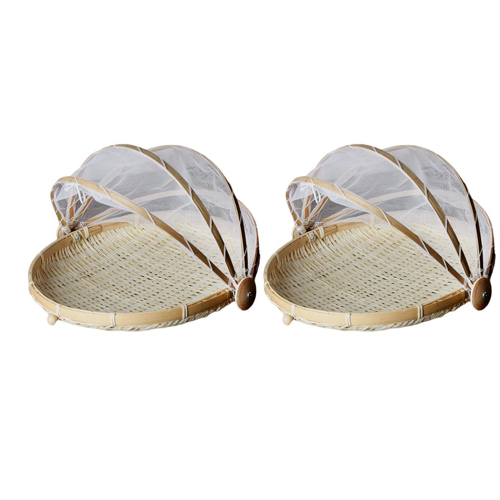 2 Pcs Bamboo Tent Basket Serving Food Outdoor Picnic Pop Up Round_S
