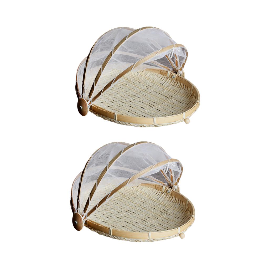 2 Pcs Bamboo Tent Basket Serving Food Outdoor Picnic Pop Up Round_S