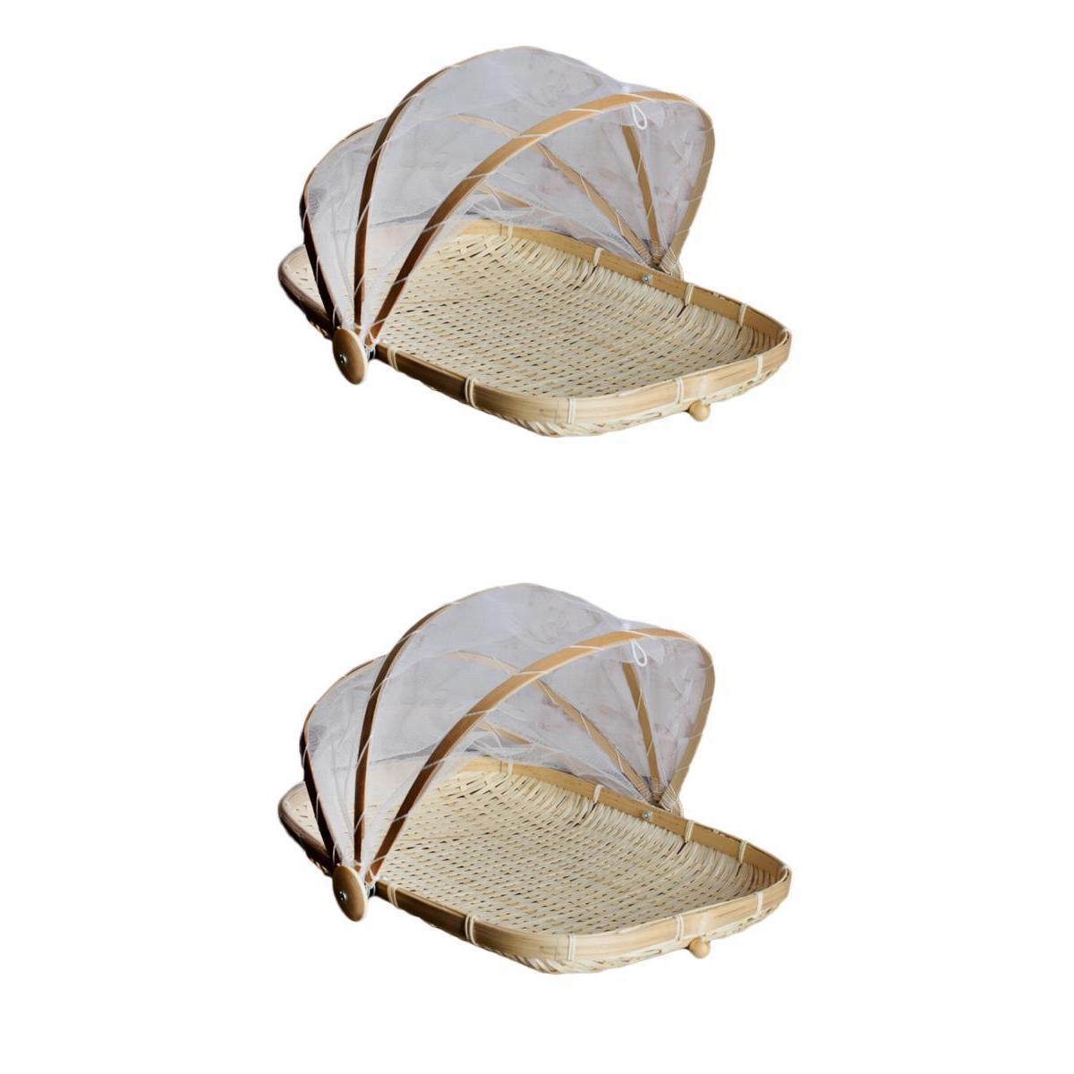Bamboo Tent Basket Serving Food Outdoor Picnic Pop Up Mesh Net Cover L + S