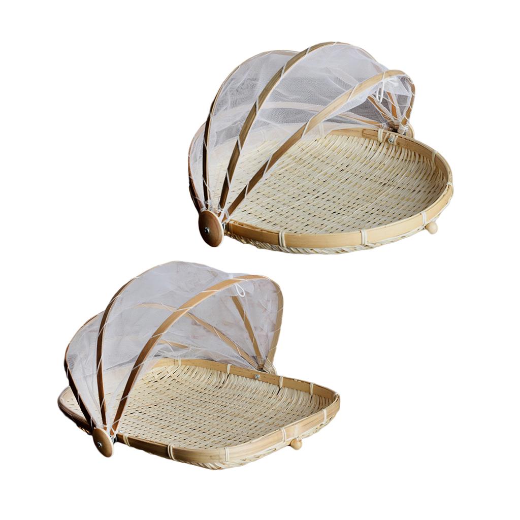 2pcs Bamboo Tent Basket Serving Food Outdoor Picnic Pop Up Mesh Net Cover S