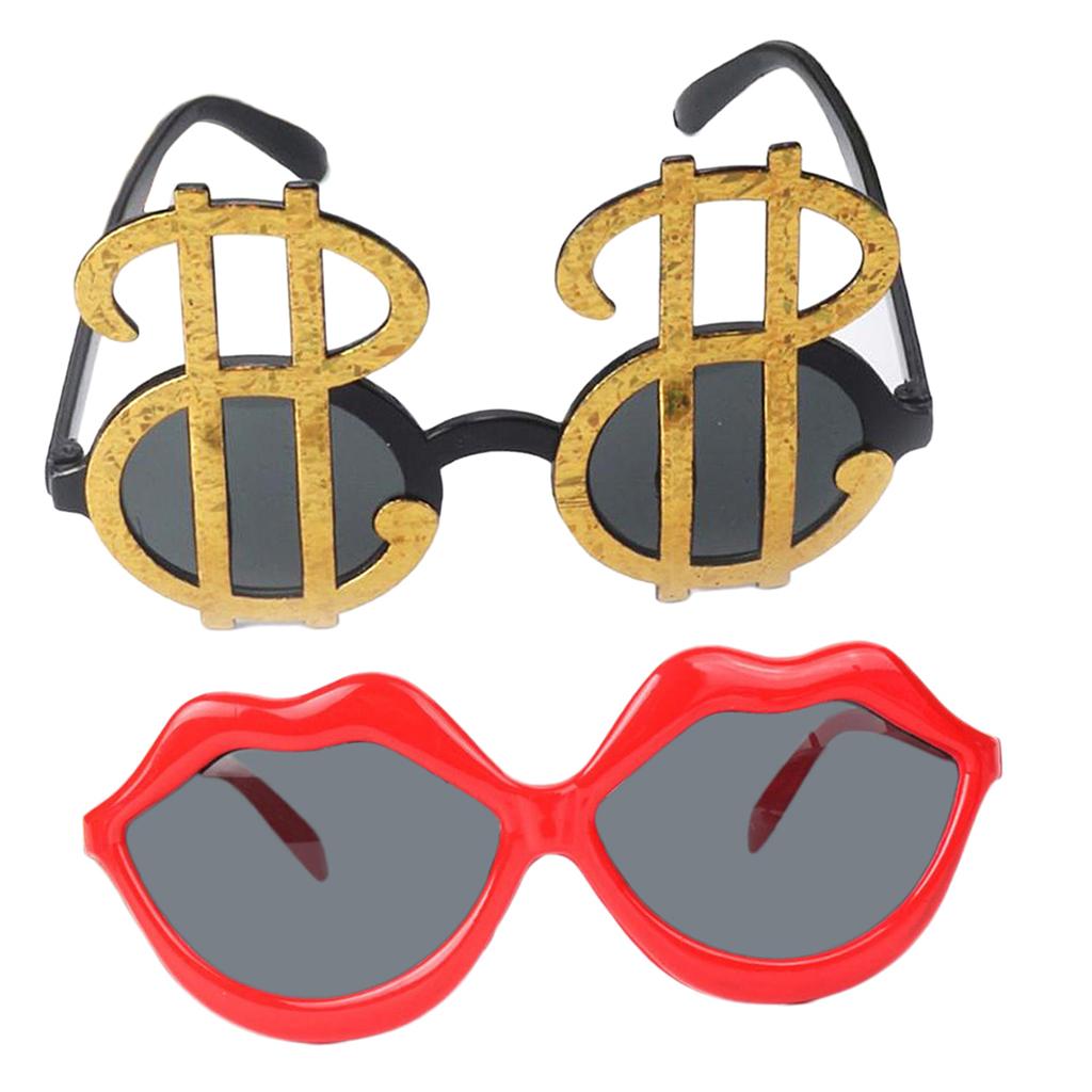 2xNovelty Gold US Dollar Sunglasses Red Lips Eye Glasses Funny Costume Party
