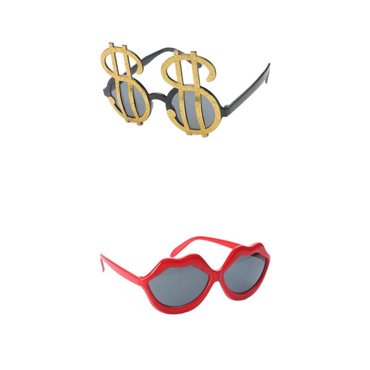 2xNovelty Gold US Dollar Sunglasses Red Lips Eye Glasses Funny Costume Party