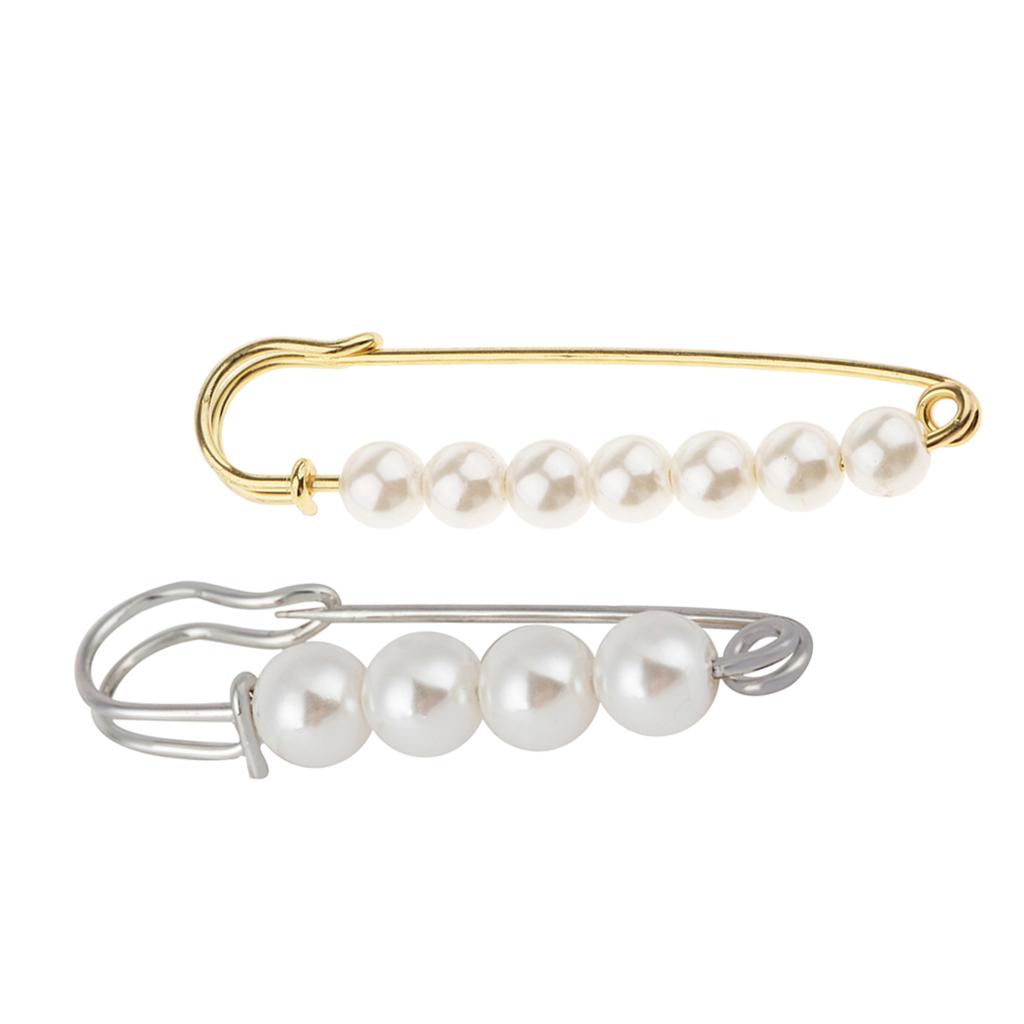 2 Pieces Luxury Imitation Pearls Safety Pin Brooch for Scarf Gown Hijab cLIP