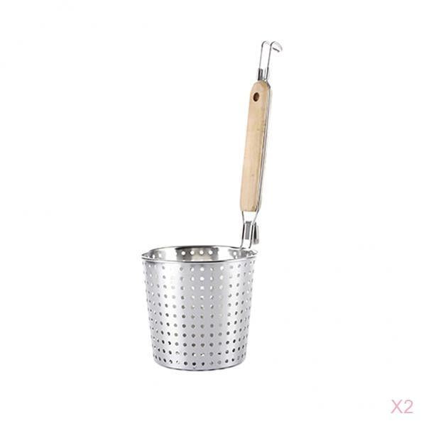2 Pack Kitchen Noodle Strainer with Hook, Stainless Steel, Deep Fry Basket