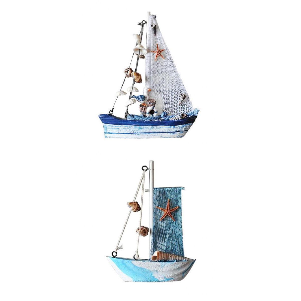 2Pcs Mediterranean Nautical Tropical Sailing Ship Boat Model Welcome Abroad