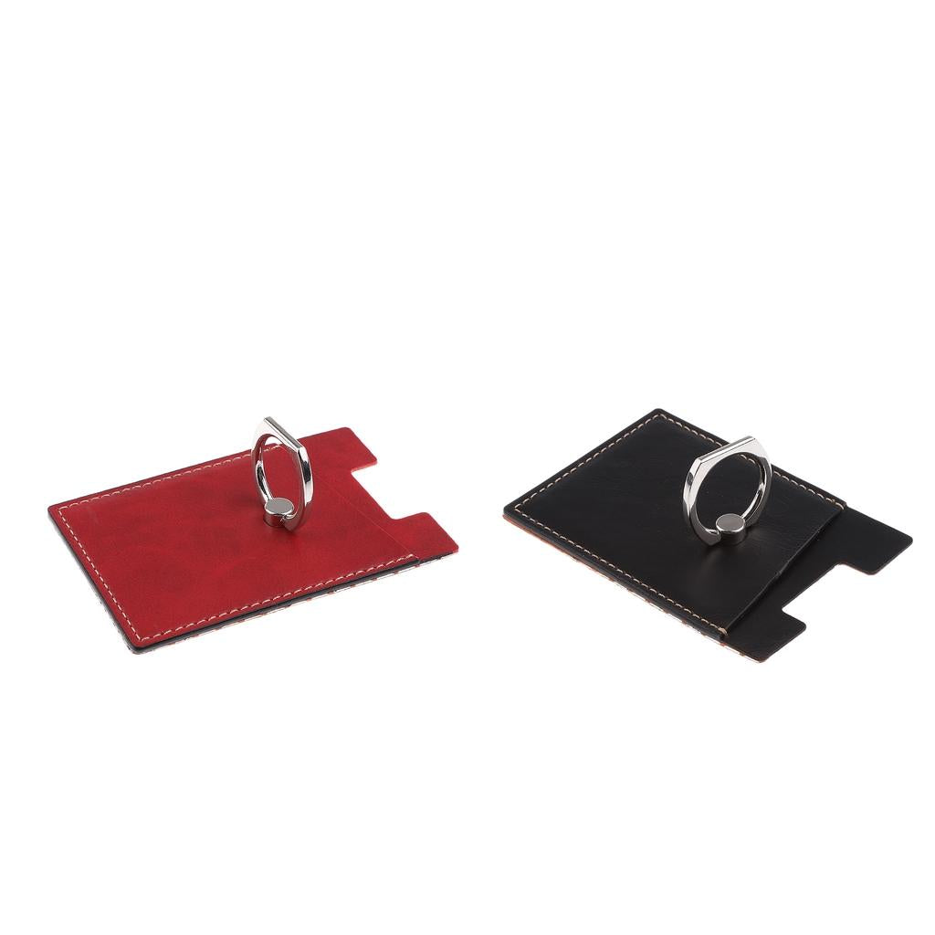 2 Pcs PU Leather Cell Phone Card Holder with Ring Stand Sticker Adhesive