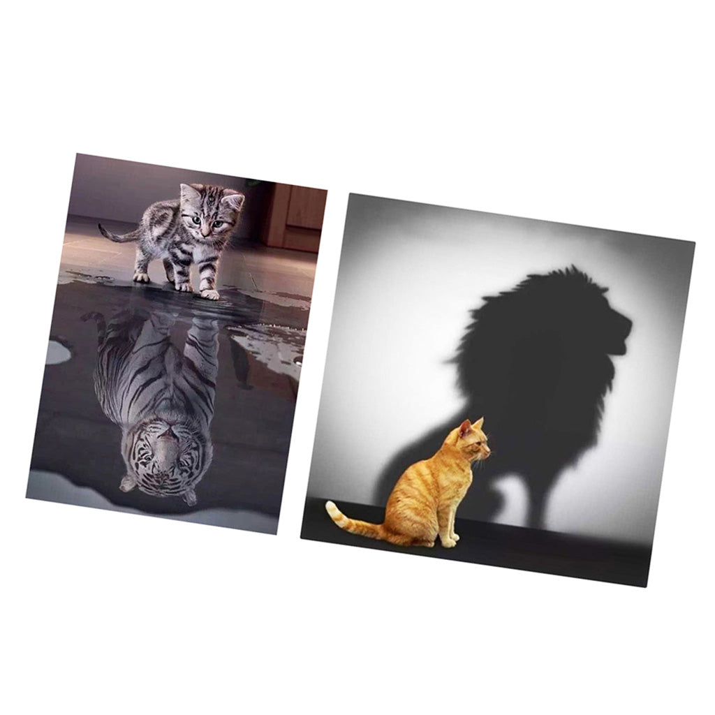 2 Set Cat Tiger Lion DIY 5D Diamond Painting Embroidery Cross Stitch Kit