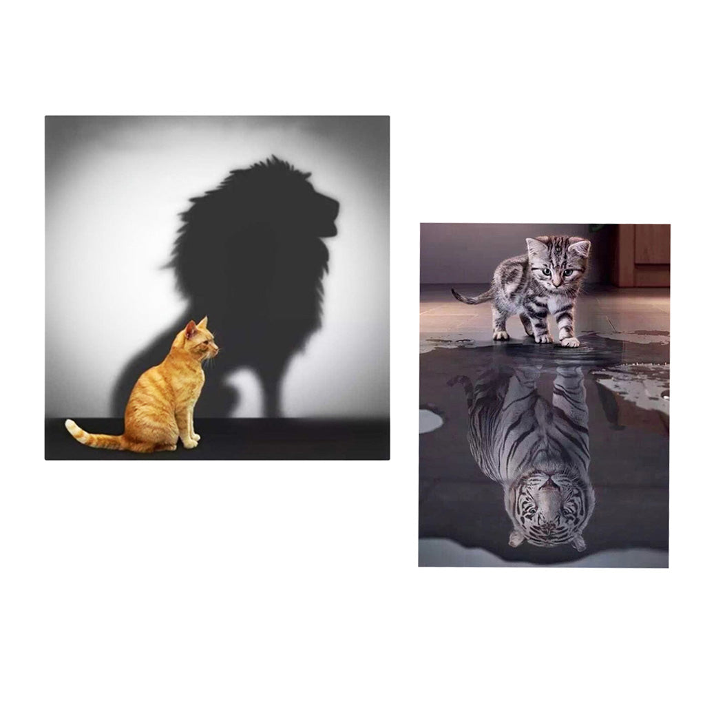 2 Set Cat Tiger Lion DIY 5D Diamond Painting Embroidery Cross Stitch Kit