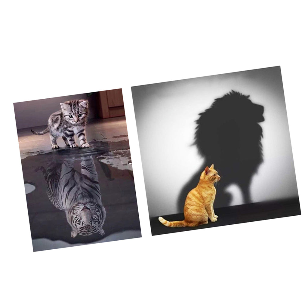 2 Set Cat Tiger Lion DIY 5D Diamond Painting Embroidery Cross Stitch Kit