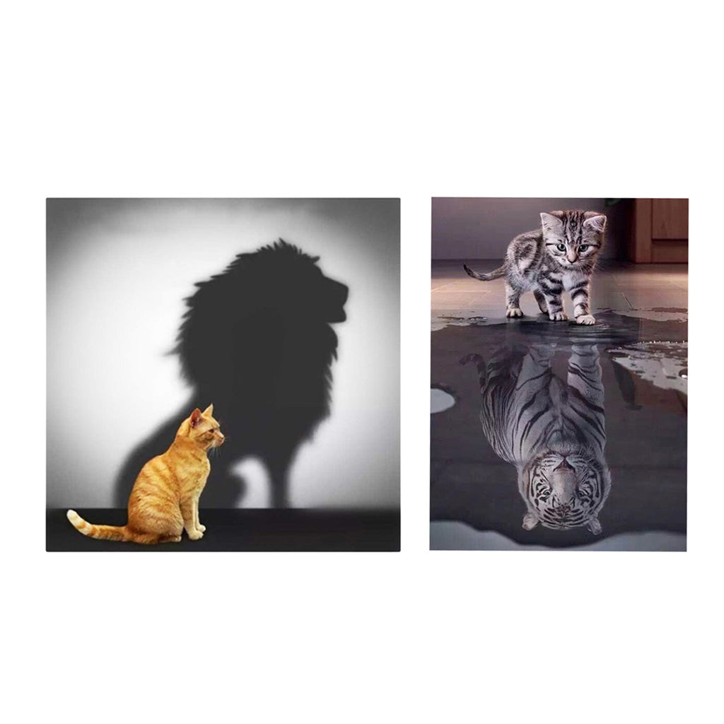 2 Set Cat Tiger Lion DIY 5D Diamond Painting Embroidery Cross Stitch Kit