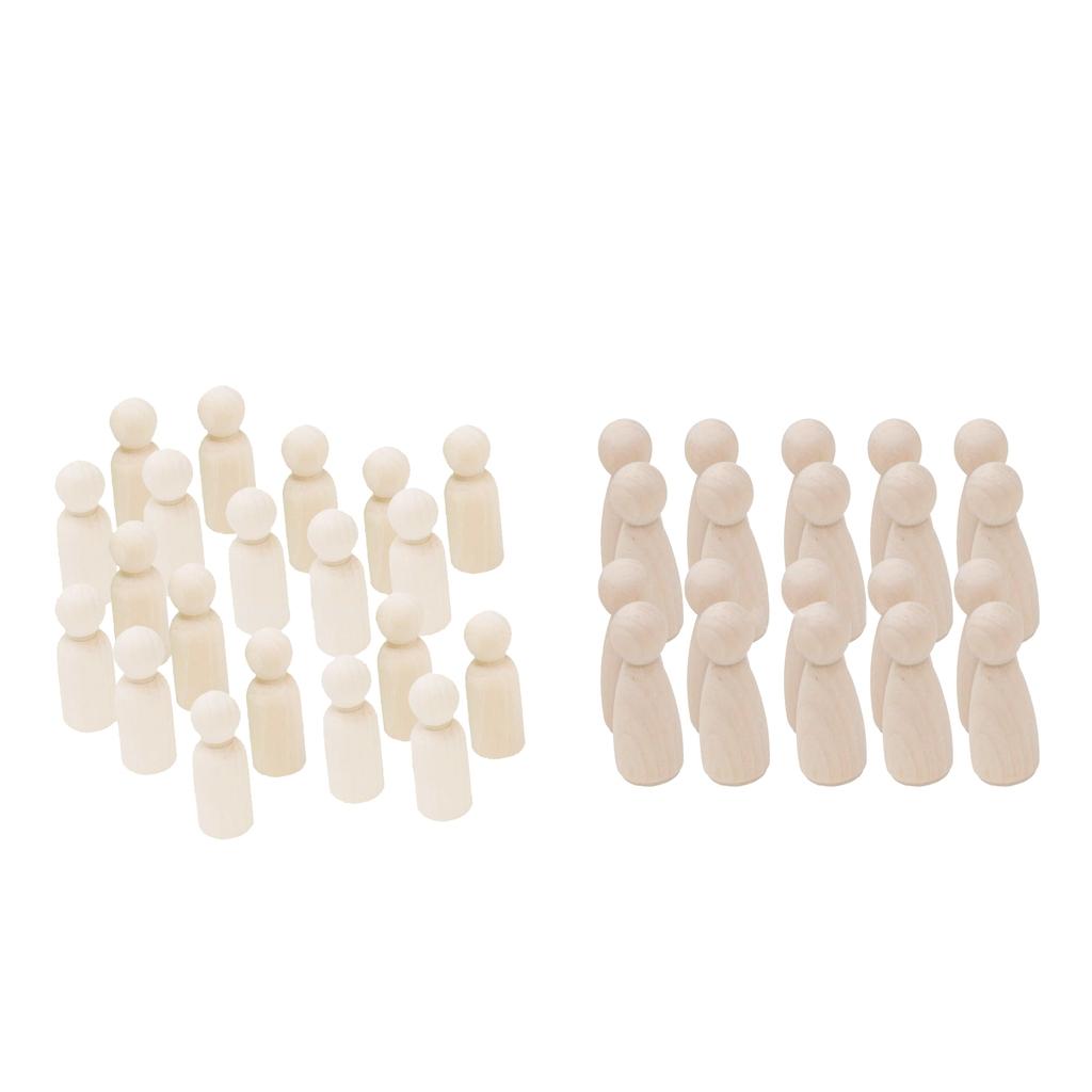 40 Pieces Male Female Wooden Peg Dolls Set DIY Art Craft Wedding Cake Topper