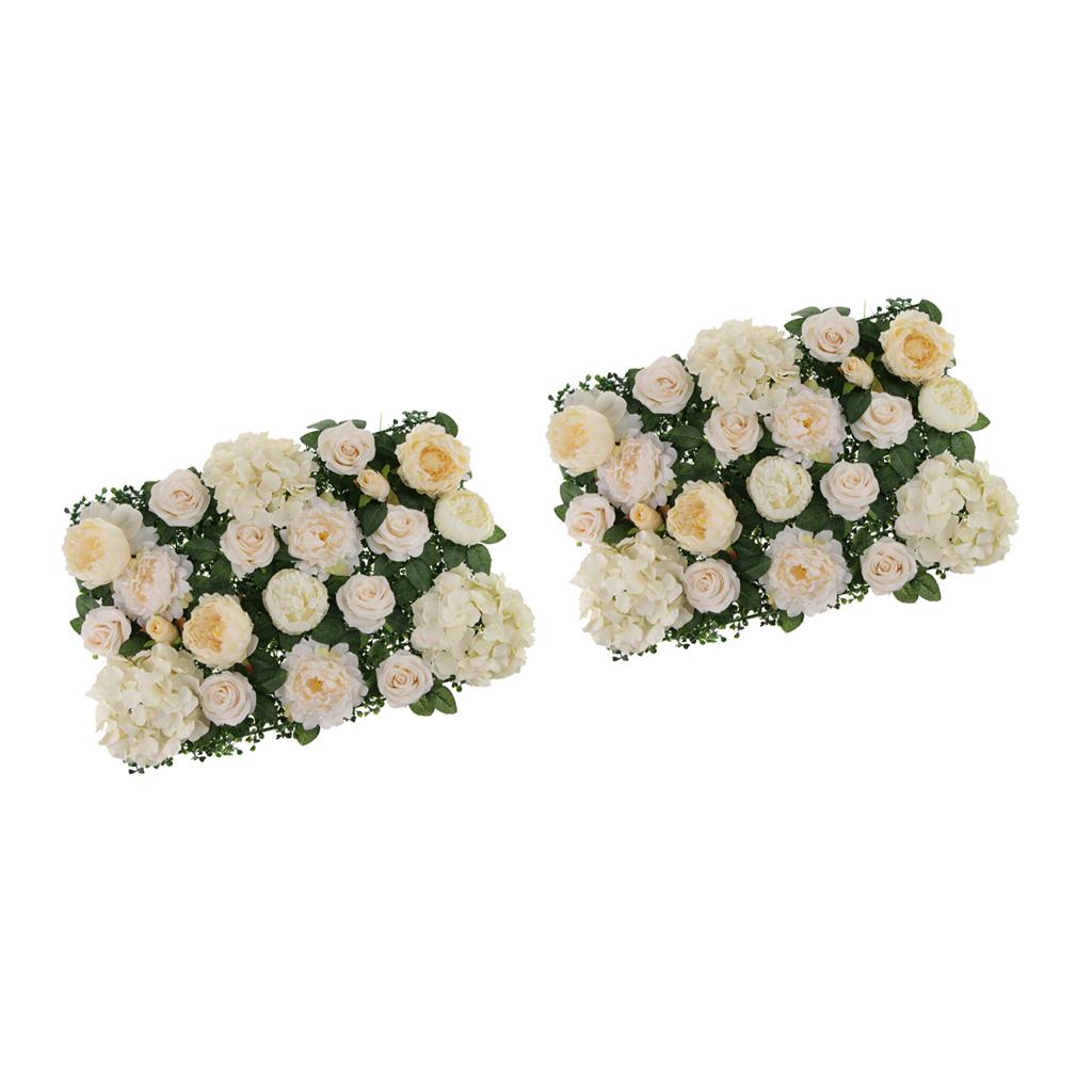 2 Pieces Artificial Rose Penoy Hydrangea Flower Wall Panel Decor Champagne