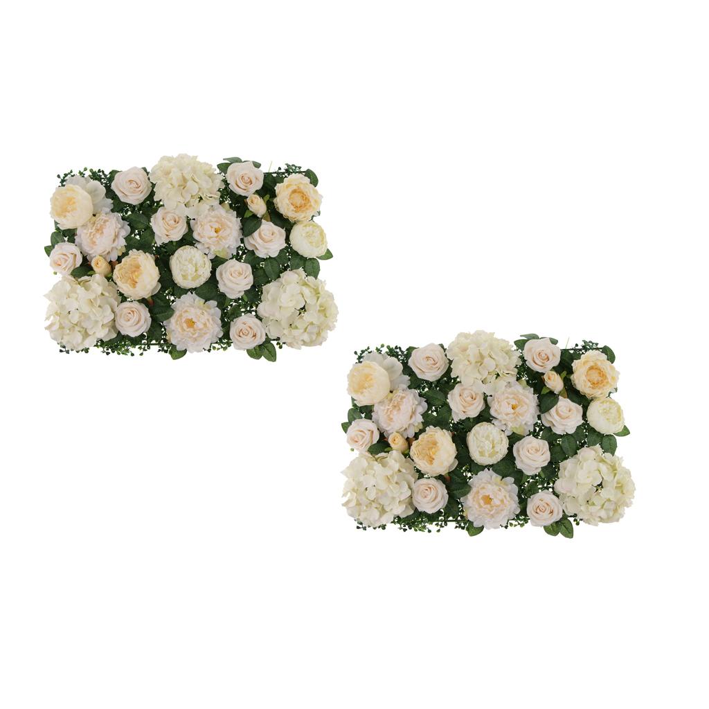 2 Pieces Artificial Rose Penoy Hydrangea Flower Wall Panel Decor Champagne