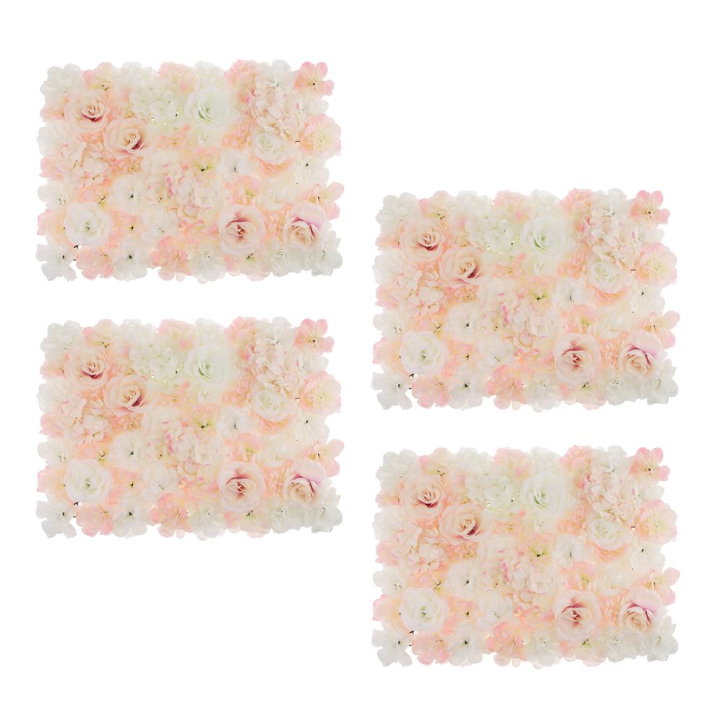 4 Pieces Artificial Rose Hydrangea Flower Wall Panel White and Champagne