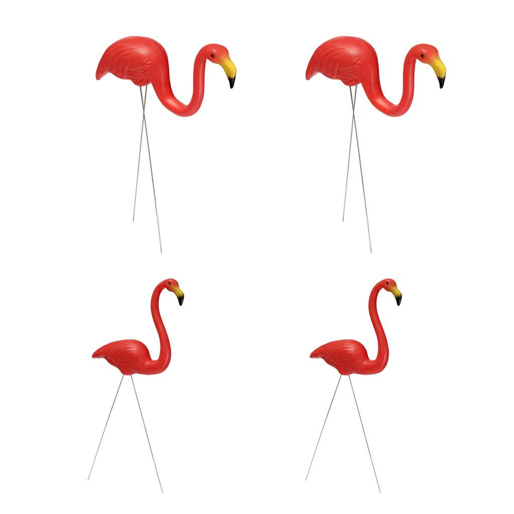 4Pcs Red Looking Plastic Flamingo Yard Garden Lawn Art Ornaments Decorations