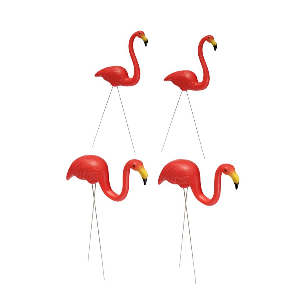4Pcs Red Looking Plastic Flamingo Yard Garden Lawn Art Ornaments Decorations