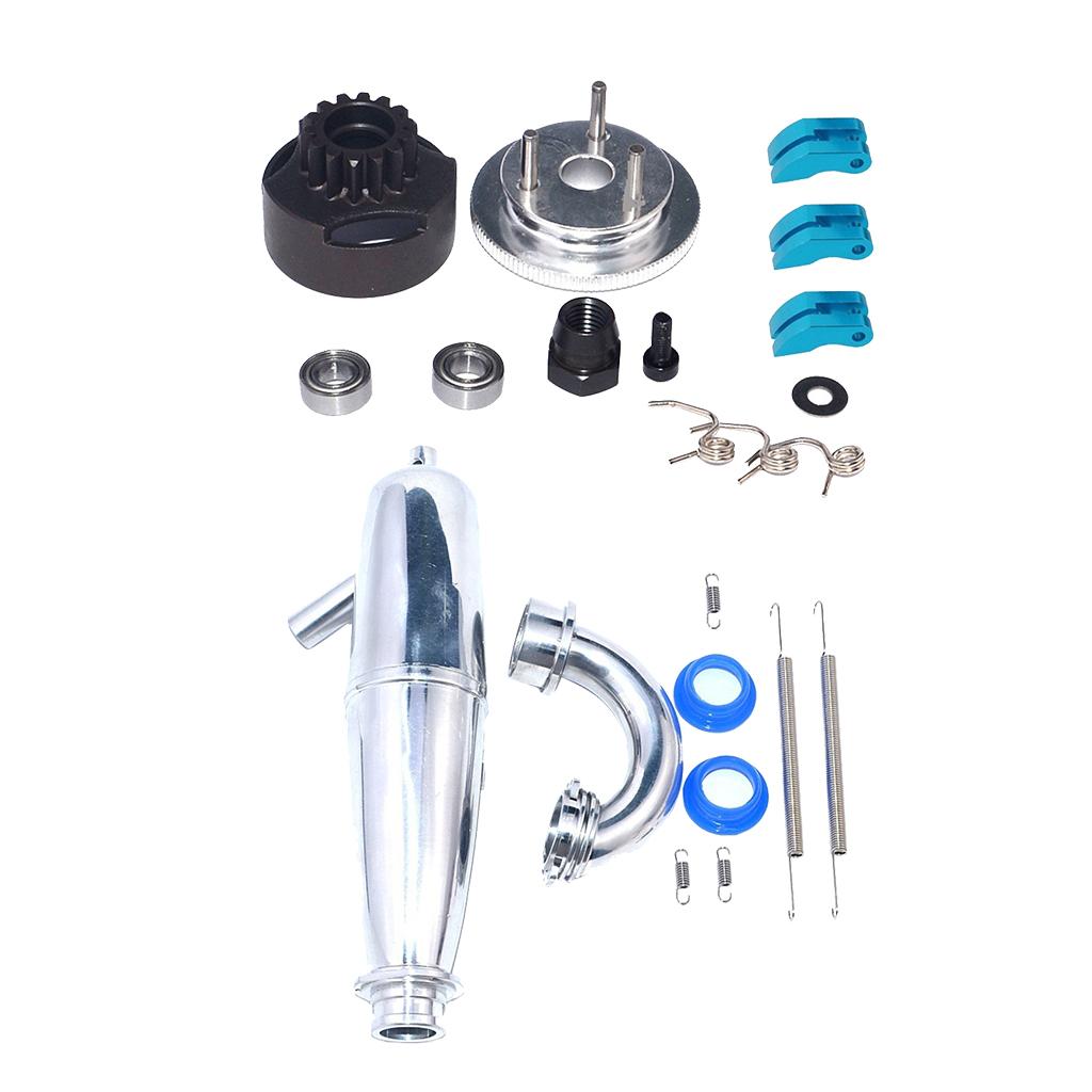 14T Gear Flywheel Assembly Bearing Clutch+Exhaust Pipe Tubing for 1/8 RC Car