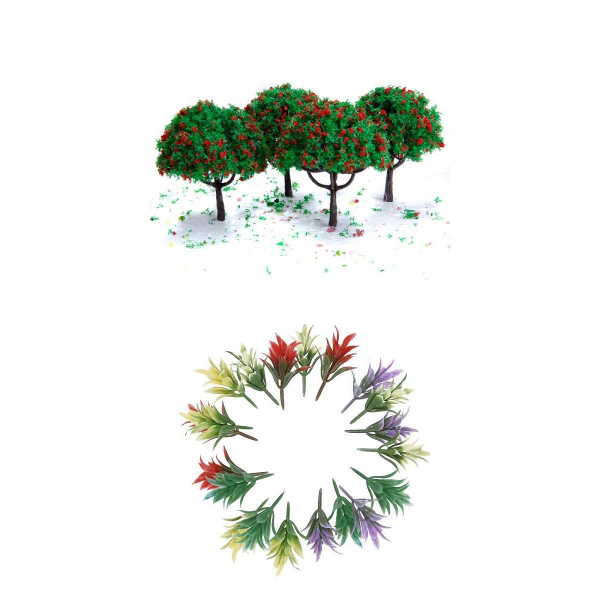 1/100 Scale Model Trees with Flowers and Model Ground Cover Flowering Plants