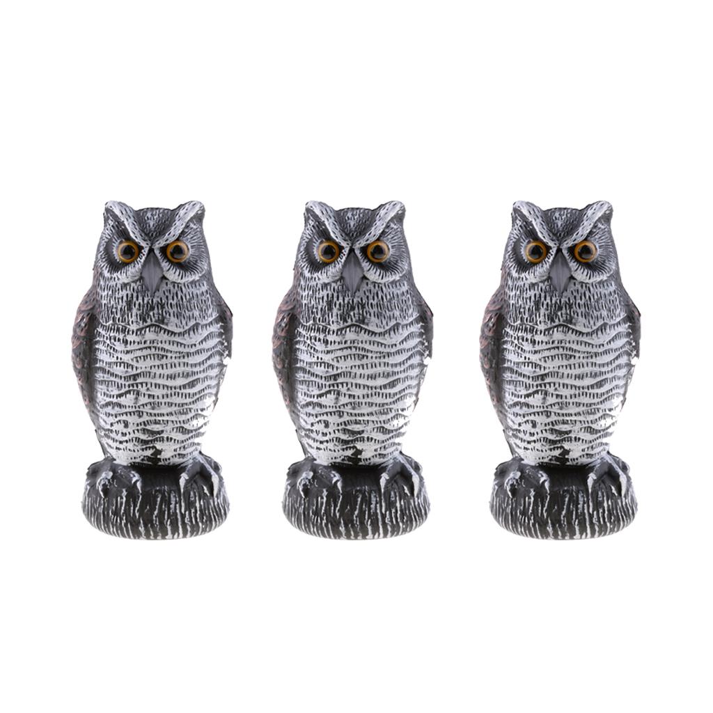 3Pcs Owl Falcon Decoy Statue Yard Garden Crow Scarecrow Outdoor Deterrent