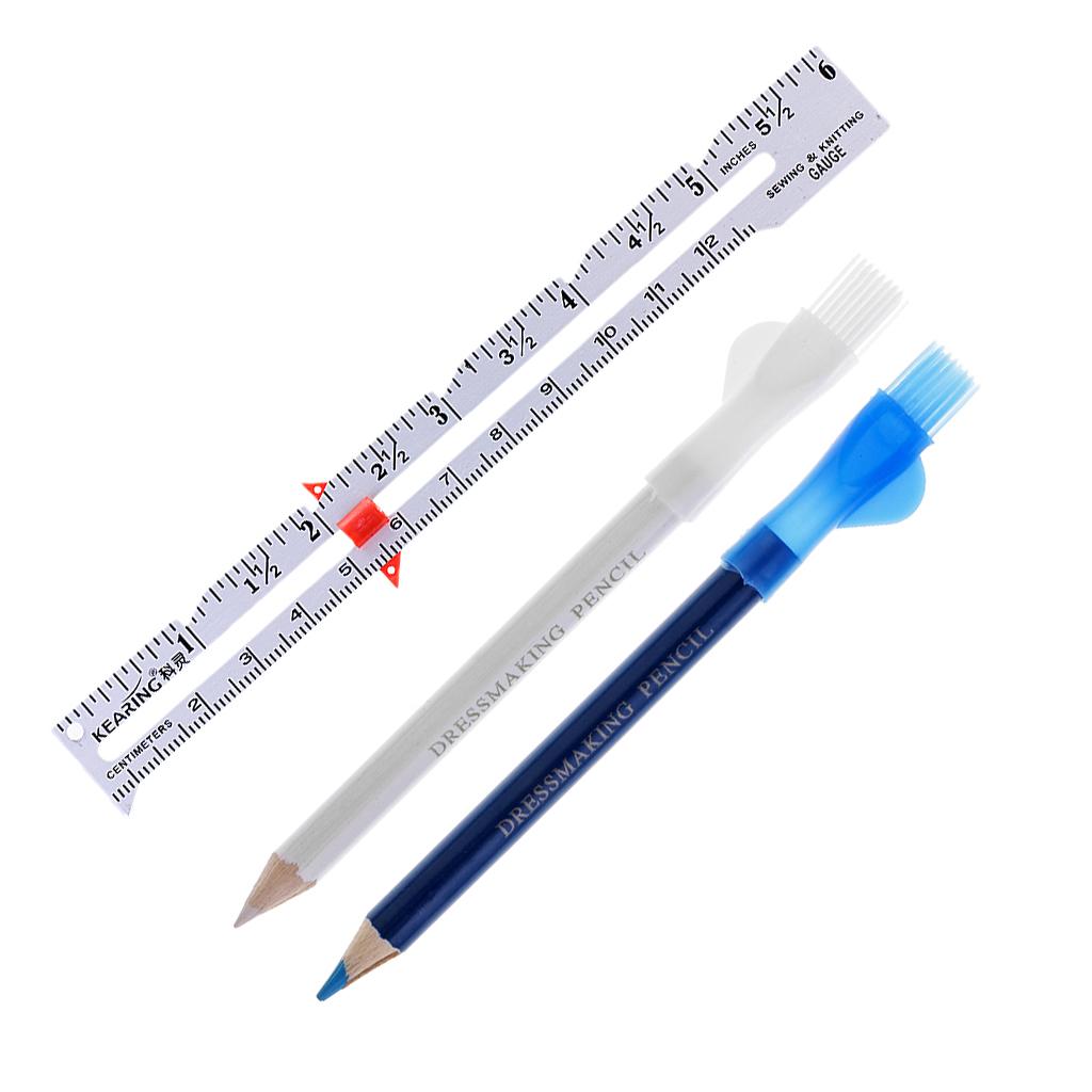 2Pcs Tailors Chalk Pen Pencil For Sewing Dressmakers + 1Pcs Sewing Gauge