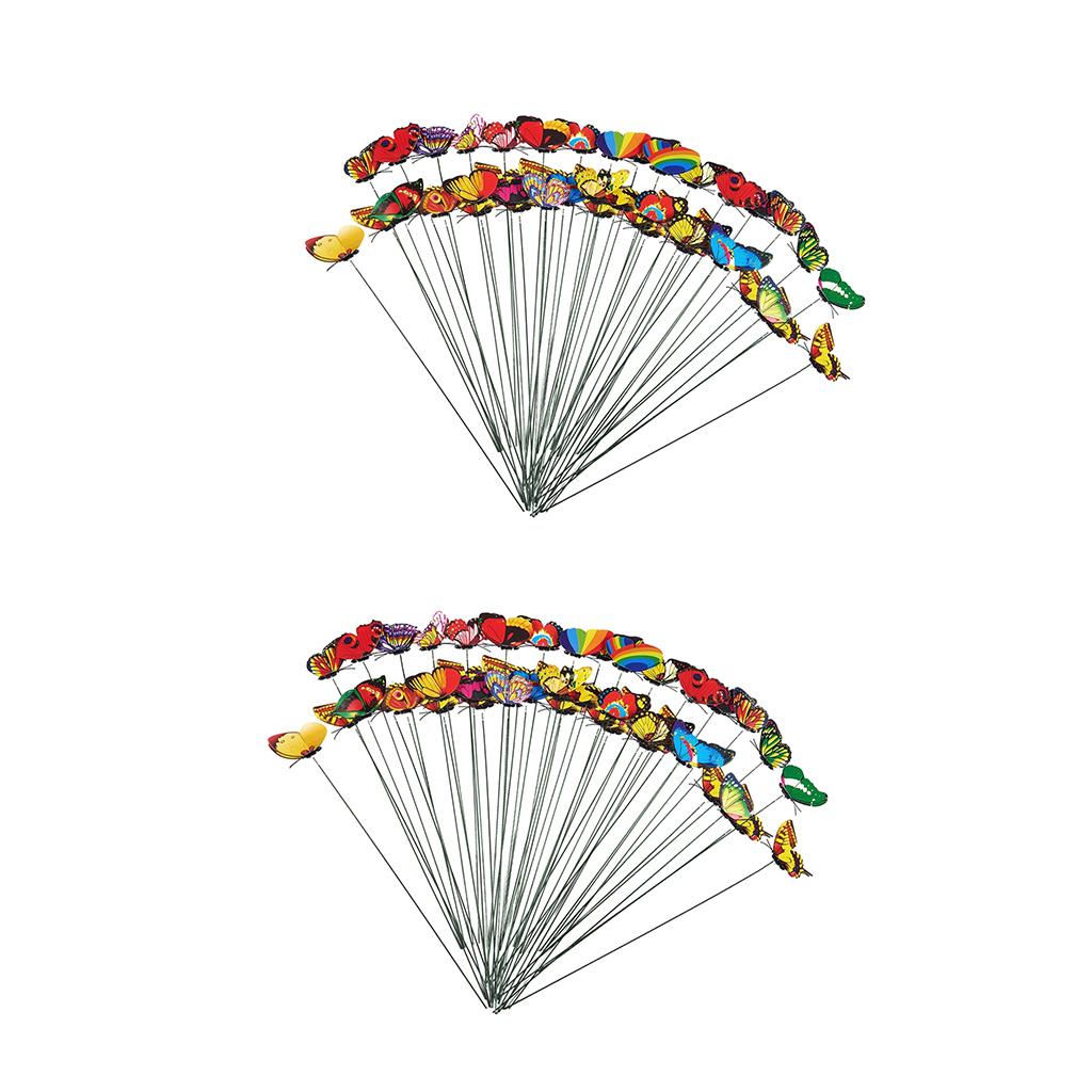 100Pcs Garden Yard Planter Butterfly Stakes Dragonfly Decoration Butterfly