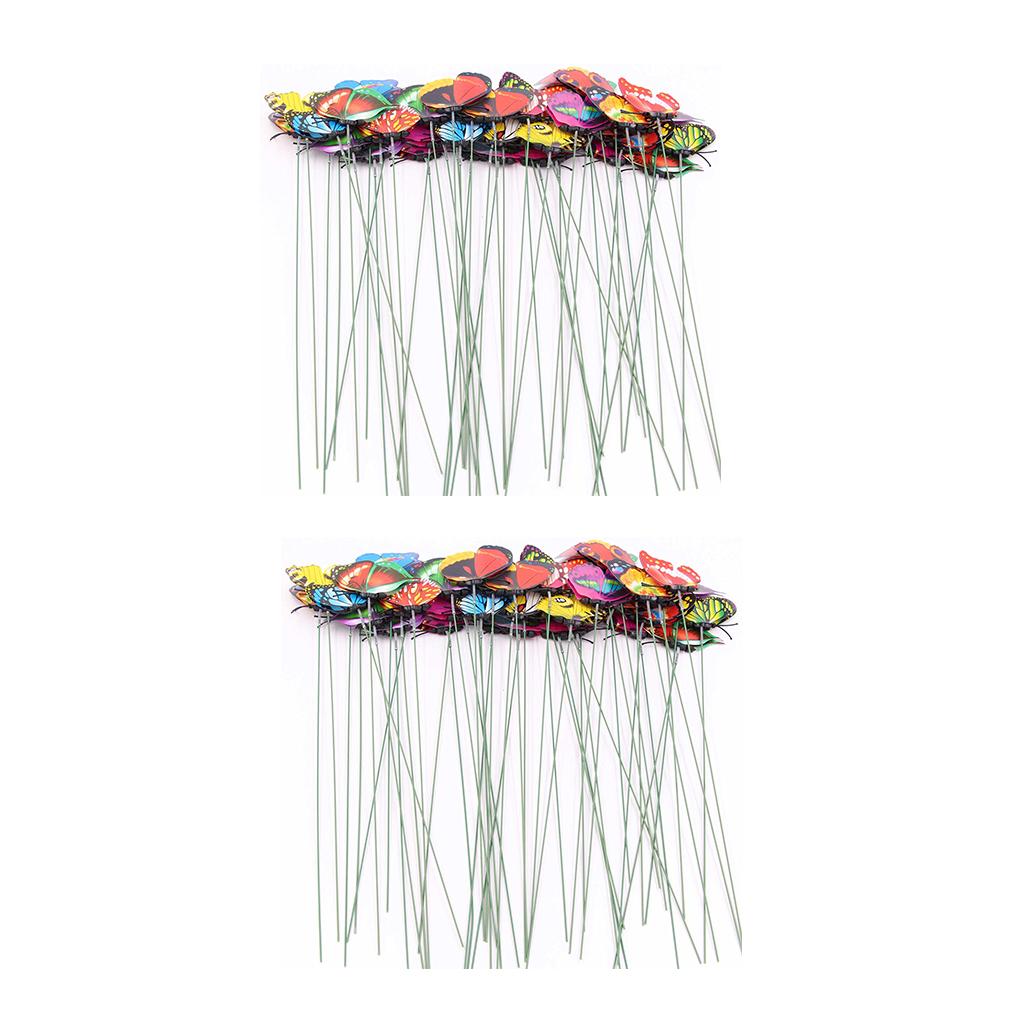 100Pcs Garden Yard Planter Butterfly Stakes Dragonfly Decoration Butterfly