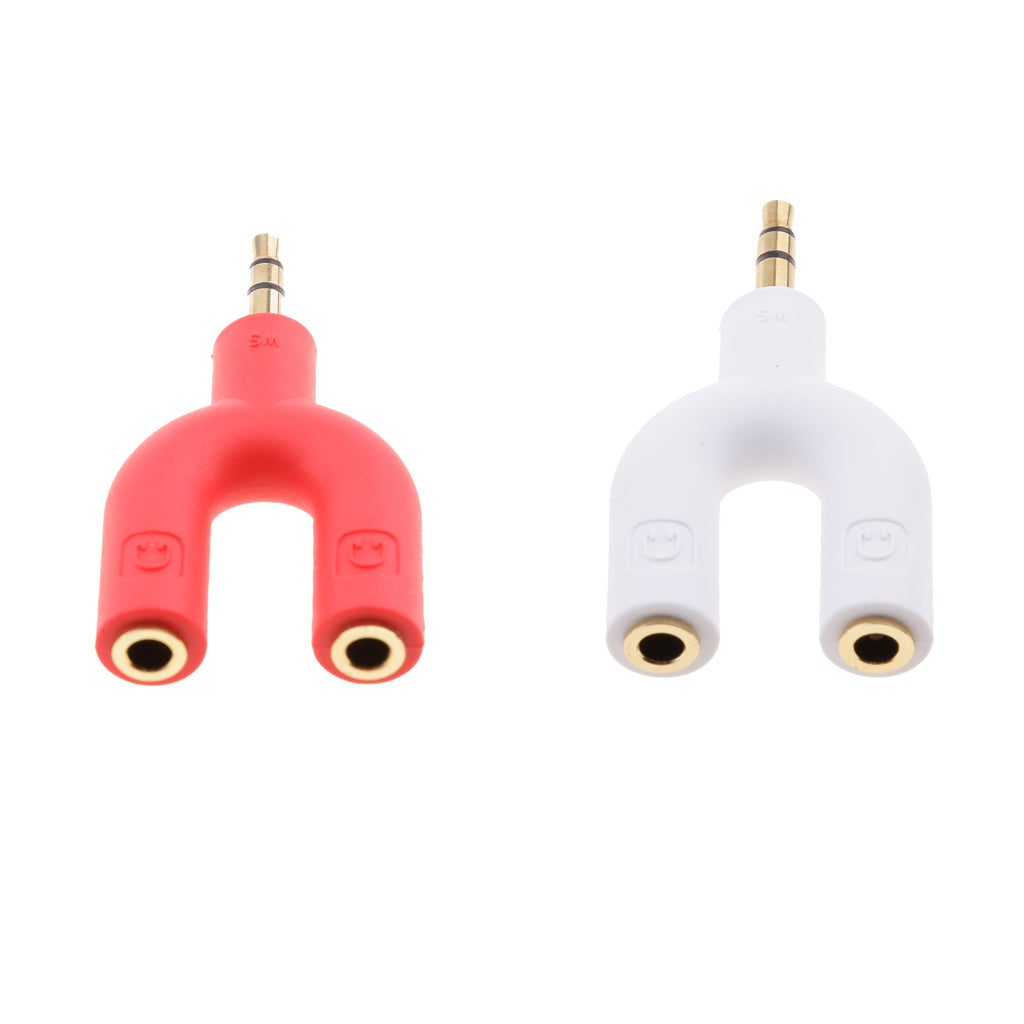3.5mm Double Jack Y Audio Splitter Earphone Headphone Adapter White + Red