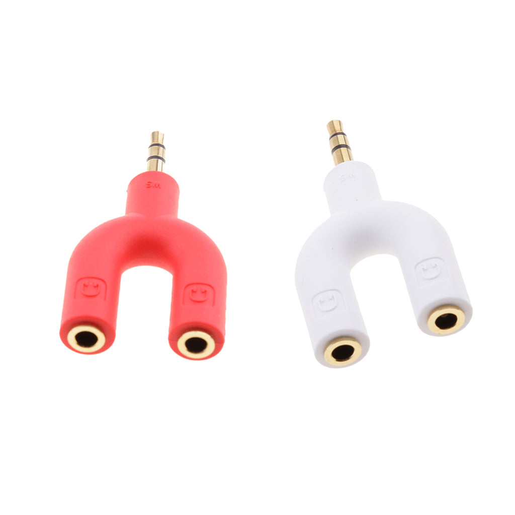 3.5mm Double Jack Y Audio Splitter Earphone Headphone Adapter White + Red