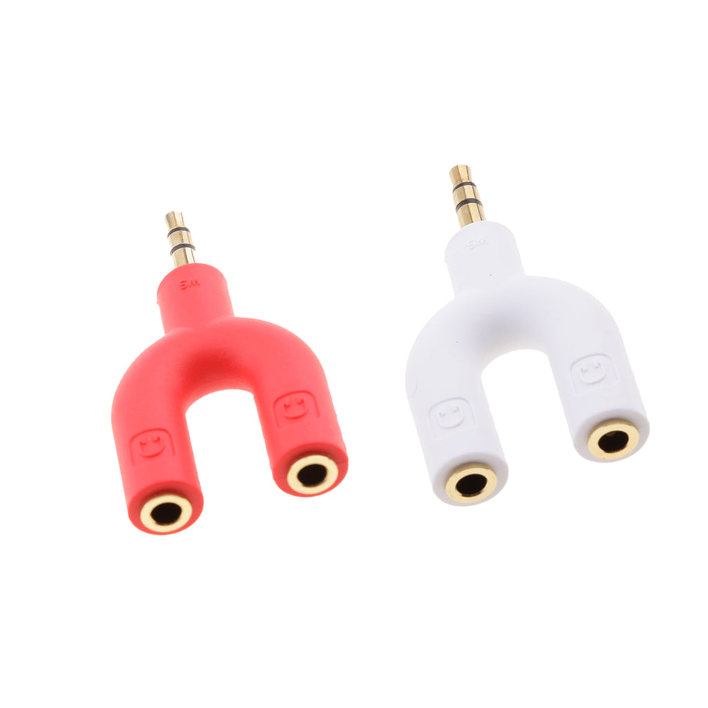 3.5mm Double Jack Y Audio Splitter Earphone Headphone Adapter White + Red