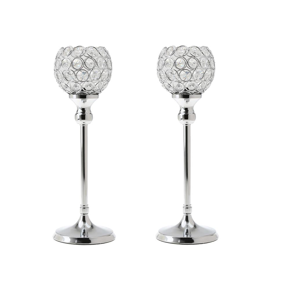 2pcs 35cm Globe Pillar Candle Holder Wedding Banquet Centerpiece Silver