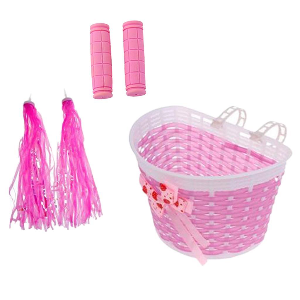 Children Kids Girls Bicycle Front Basket Handlebar Grip Tassels Streamer Set