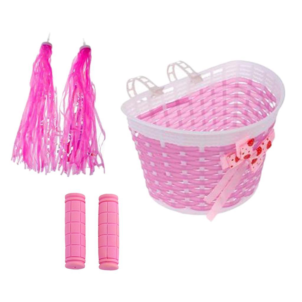 Children Kids Girls Bicycle Front Basket Handlebar Grip Tassels Streamer Set