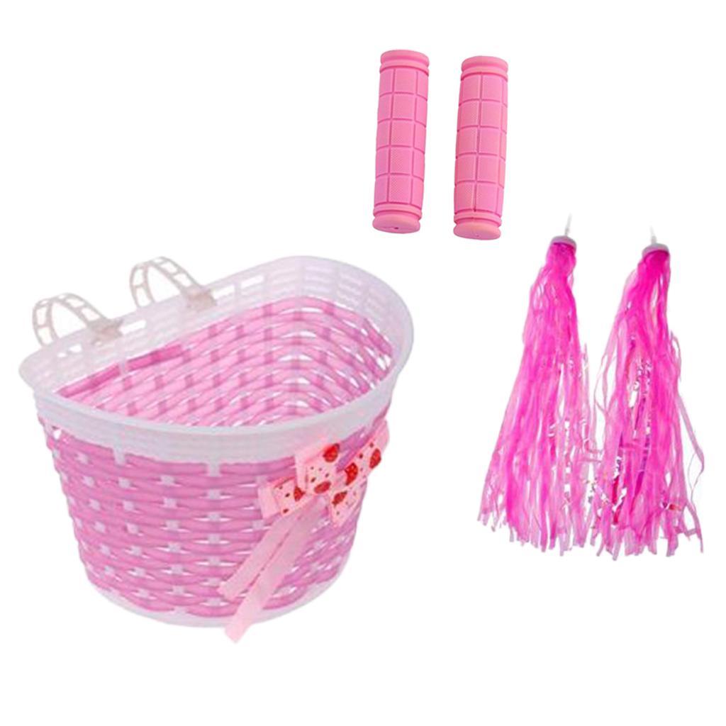 Children Kids Girls Bicycle Front Basket Handlebar Grip Tassels Streamer Set