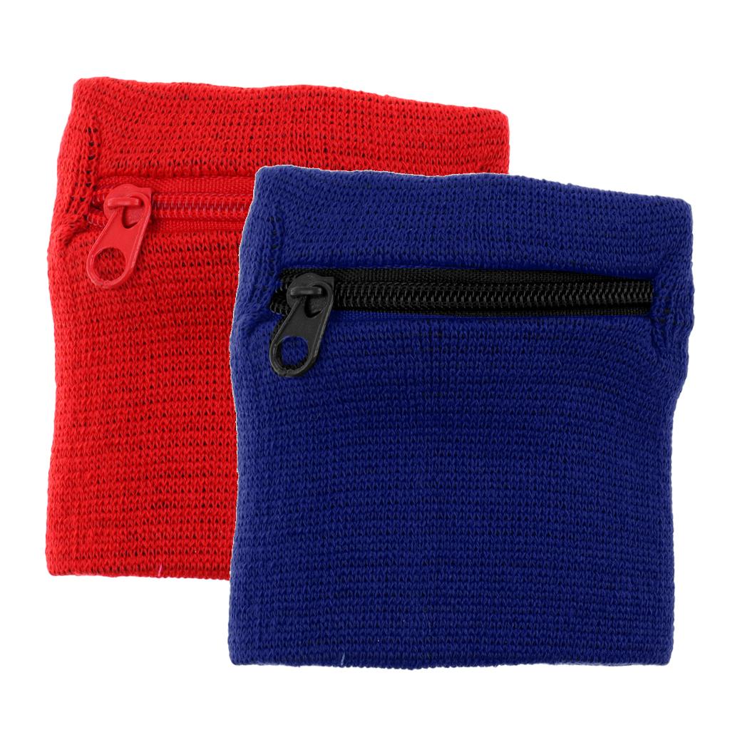 2Pieces Outdoor Sports Fitness Soft Wristband Sweatband Wallet Zipper Pocket