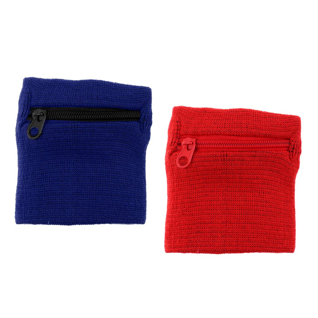 2Pieces Outdoor Sports Fitness Soft Wristband Sweatband Wallet Zipper Pocket