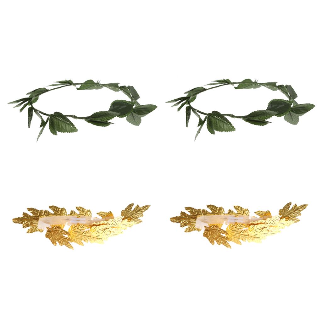 4 Pieces Gold Green Leaf Roman Greek Goddess Laurel Wreath Party Headband