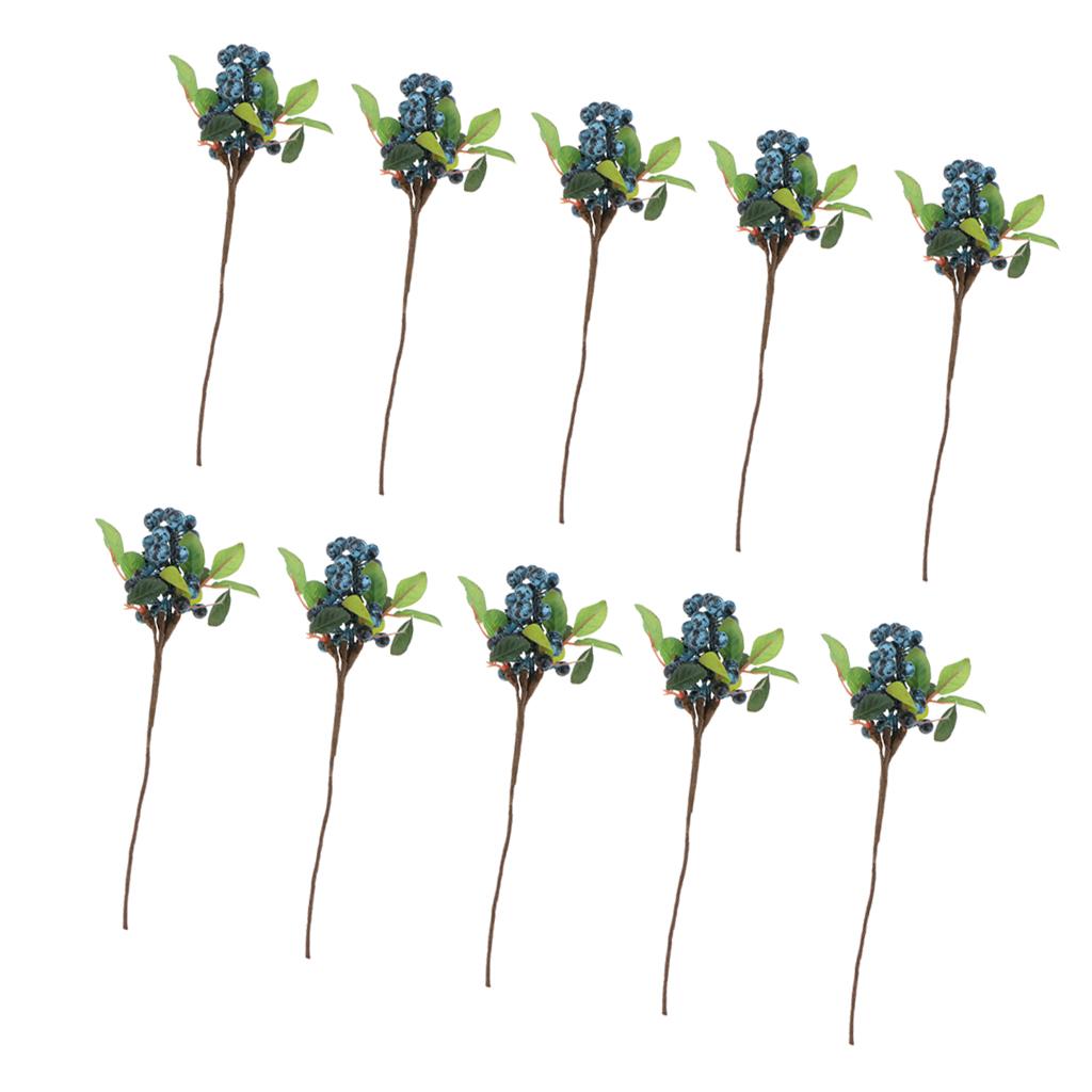 10Pcs Plastic Artificial Plant Fruit Berries Branches Home Cafe Decor Blue
