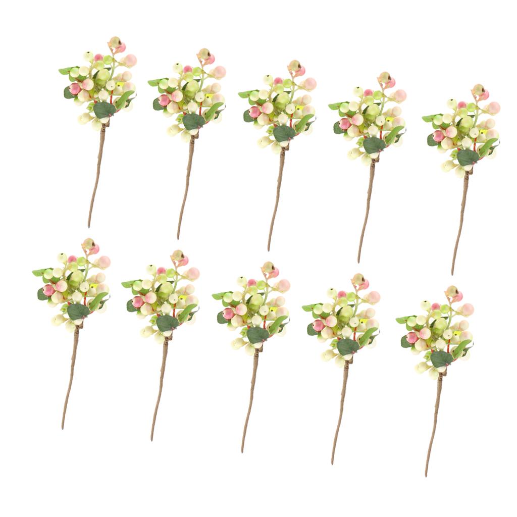 10Pcs Plastic Artificial Plant Fruit Berries Branches Home Cafe Decor Pink