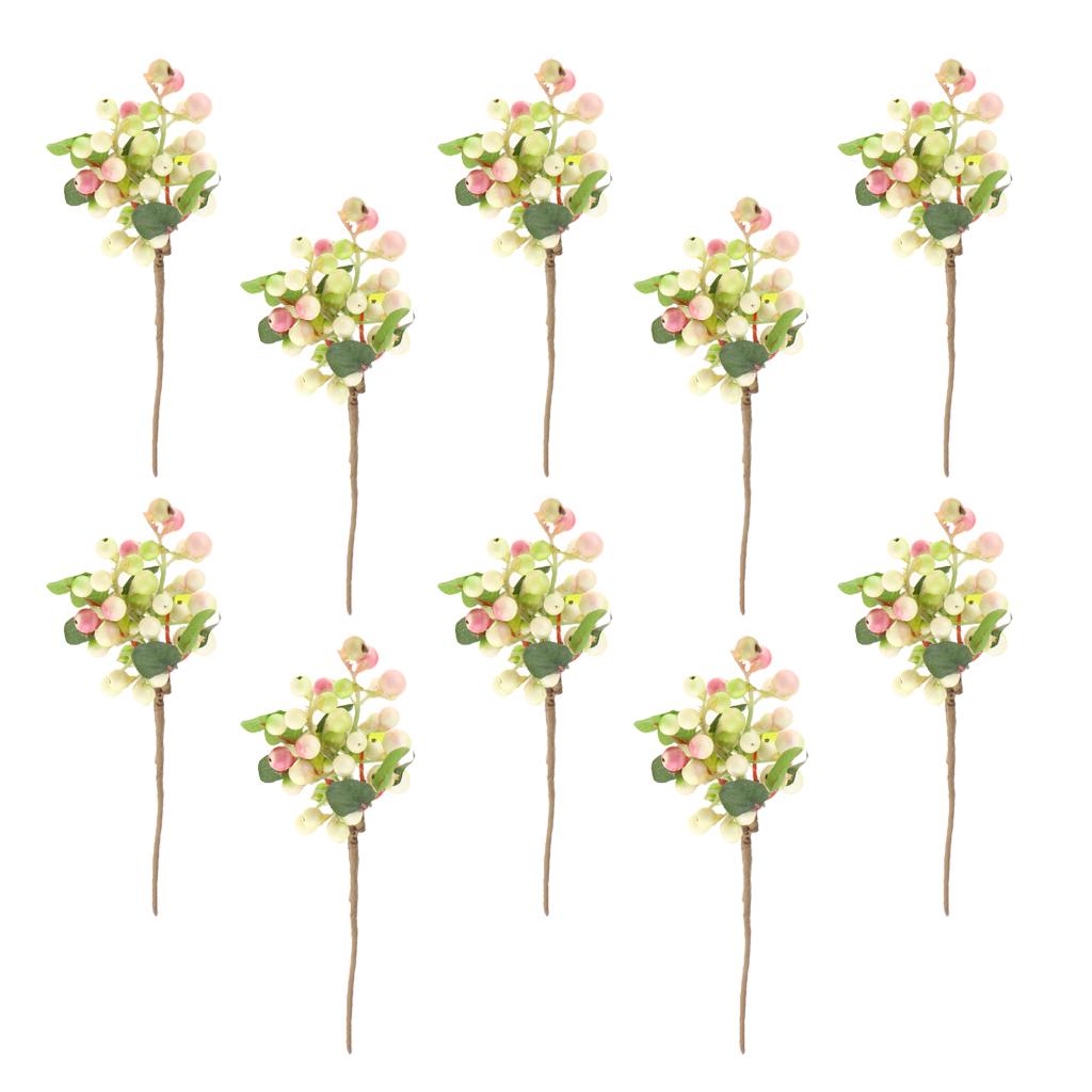 10Pcs Plastic Artificial Plant Fruit Berries Branches Home Cafe Decor Pink