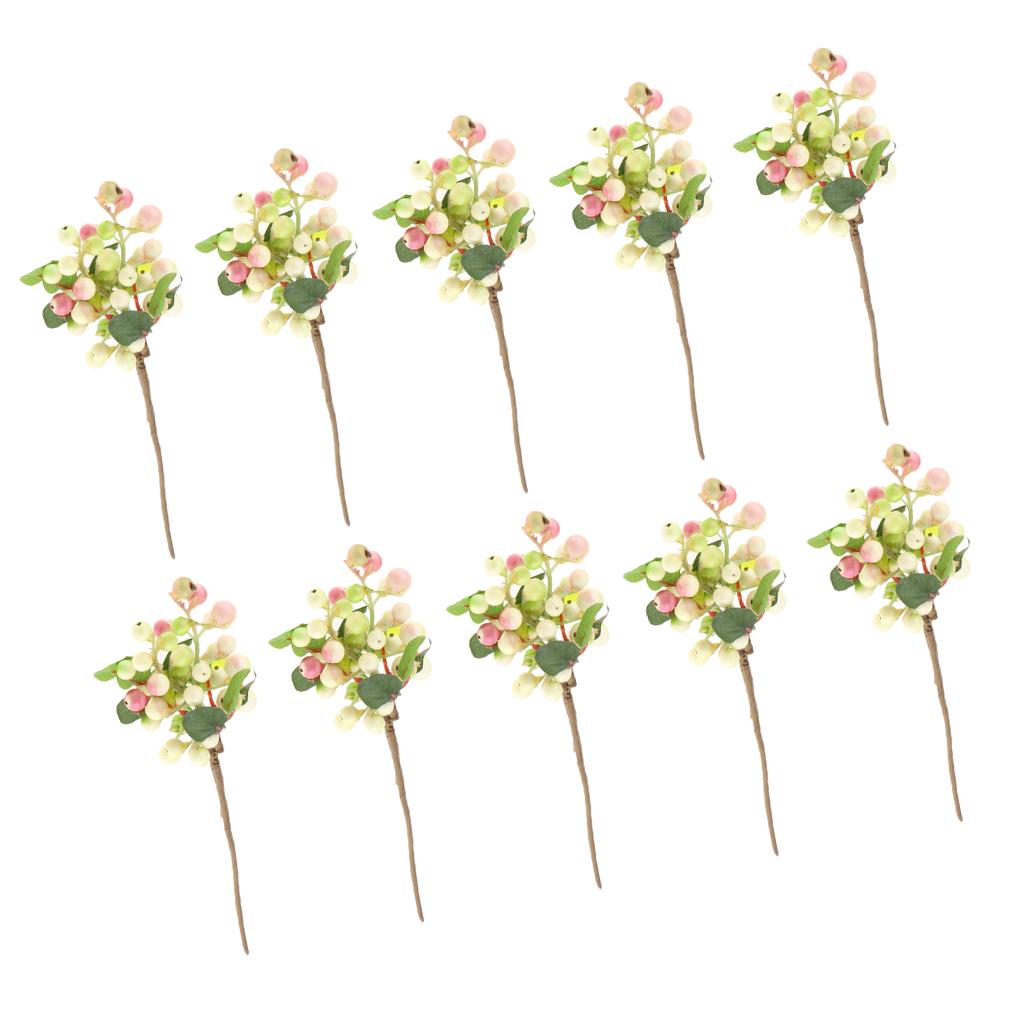 10Pcs Plastic Artificial Plant Fruit Berries Branches Home Cafe Decor Pink
