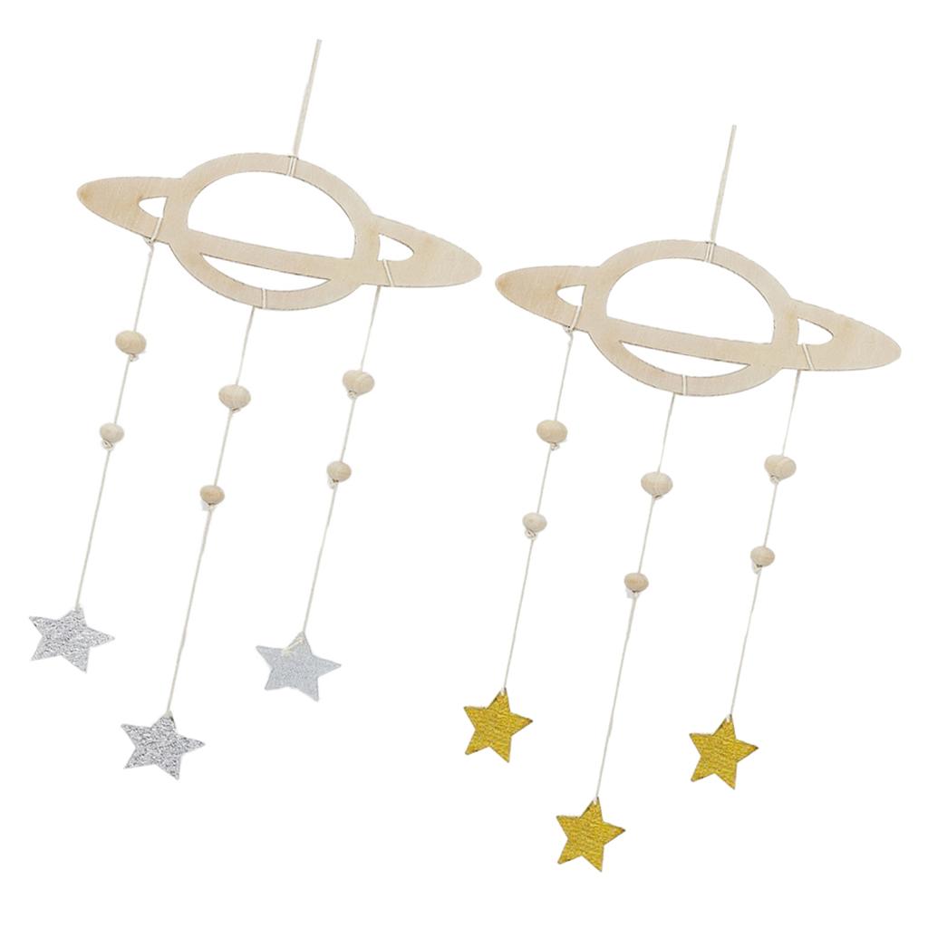 2Pcs Nordic Planet Star Kids Room Nursery Wood Wall Hanging Home Decor