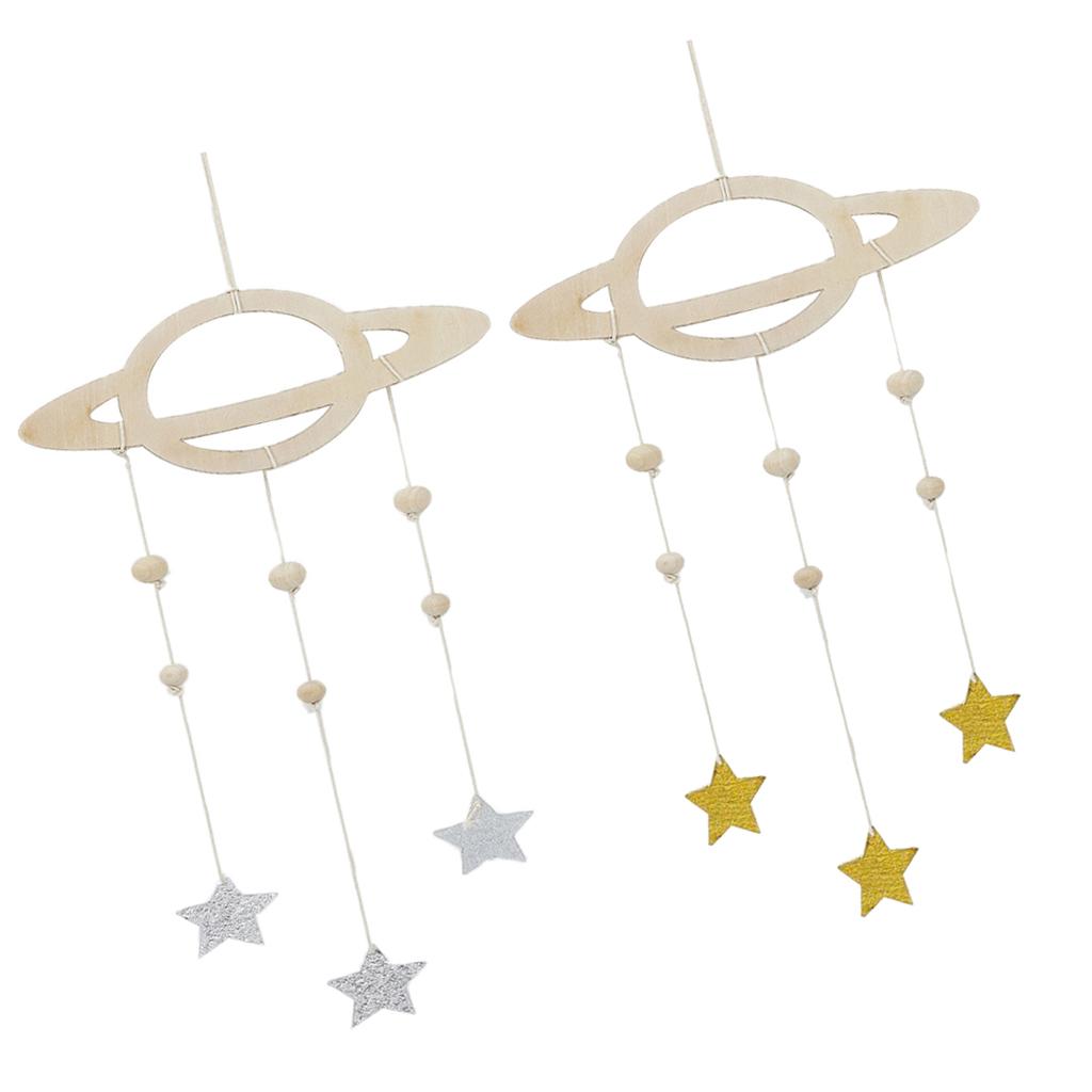 2Pcs Nordic Planet Star Kids Room Nursery Wood Wall Hanging Home Decor