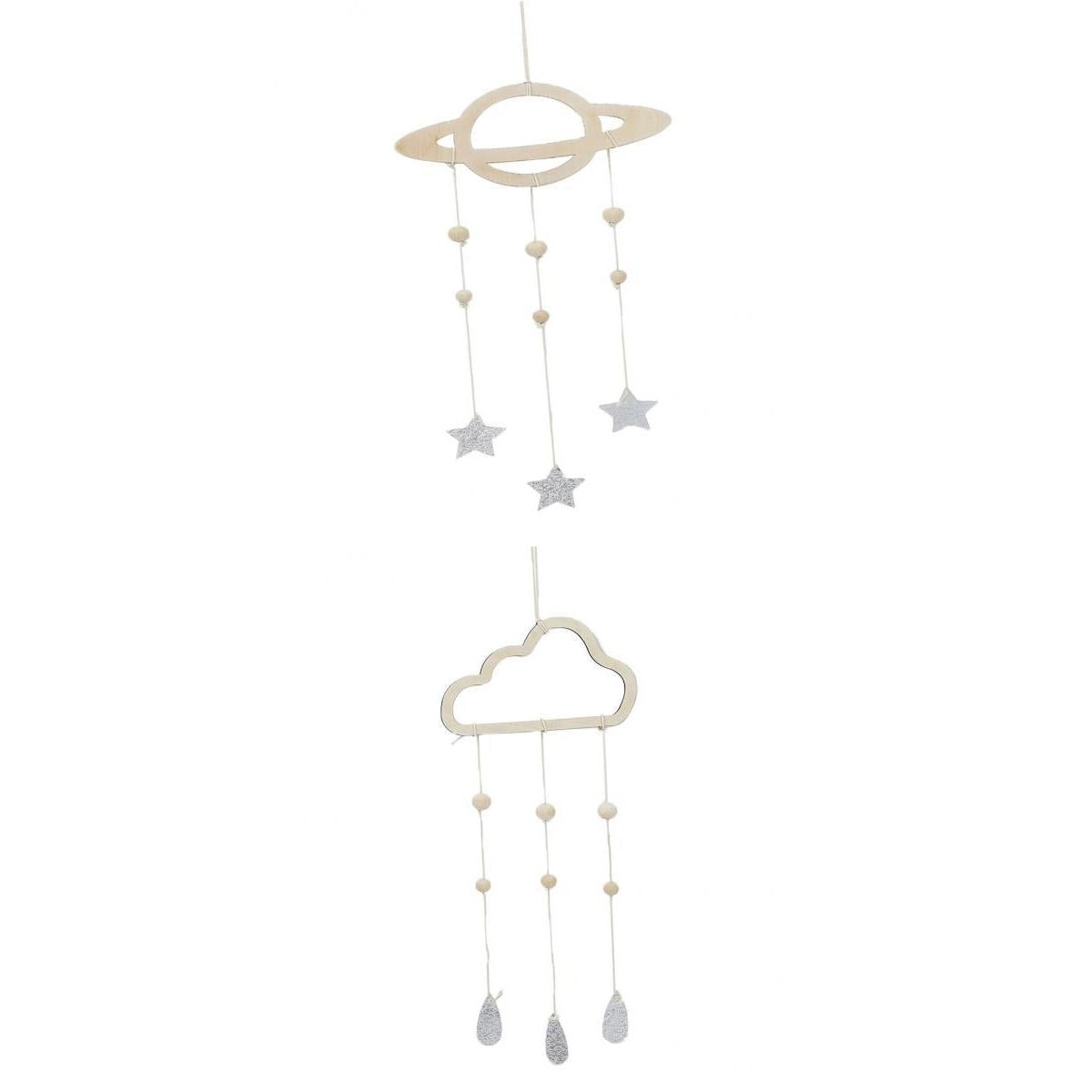 2Pcs Nordic Planet Cloud Raindrop Star Kid Room Wood Wall Hanging Home Decor