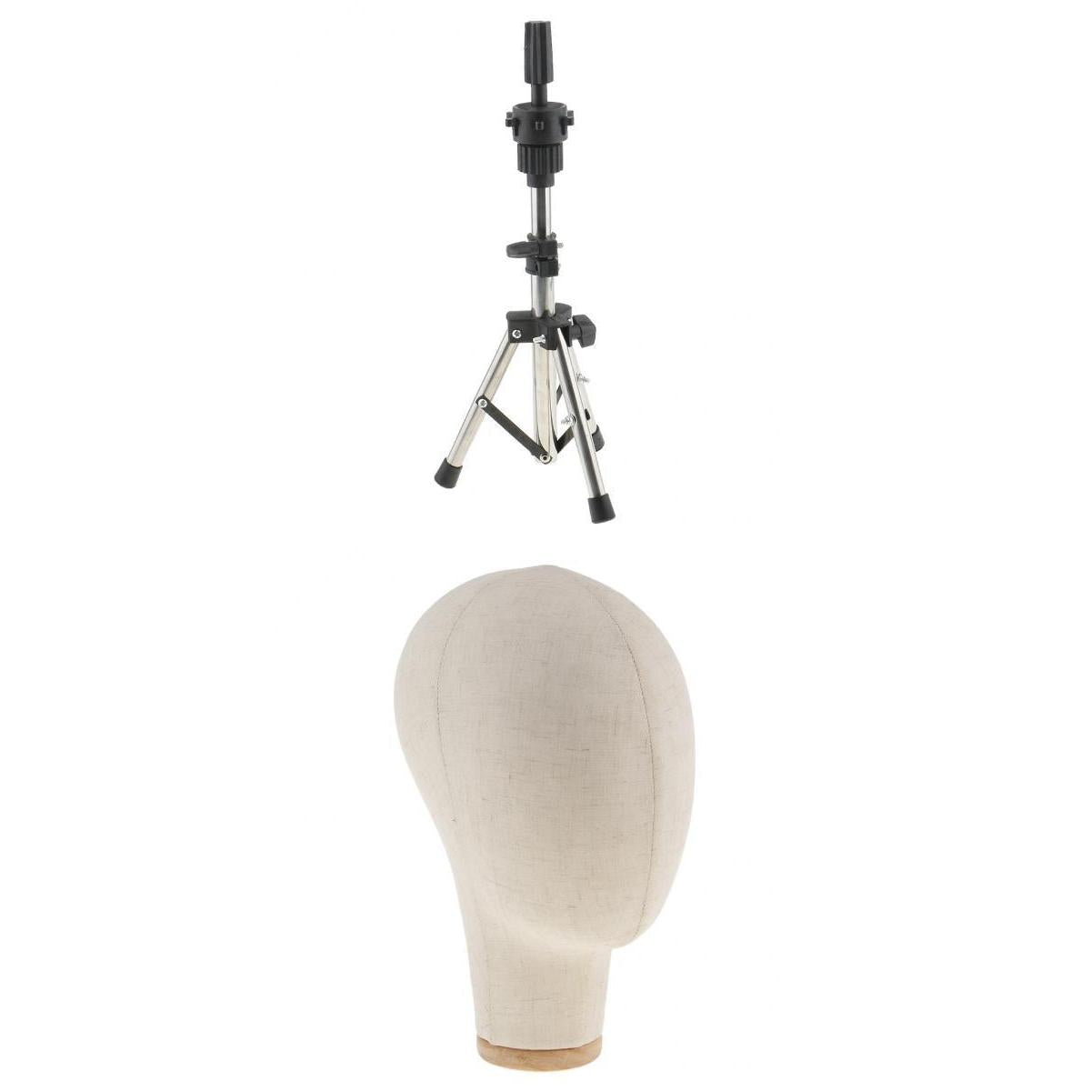 Cork Canvas Block Mannequin Model Head Wigs Making Display w/ Tripod Stand