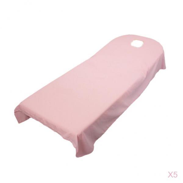 5 Pieces Soft Beauty Massage SPA Bed Cover Sheet With Breath Hole Pink