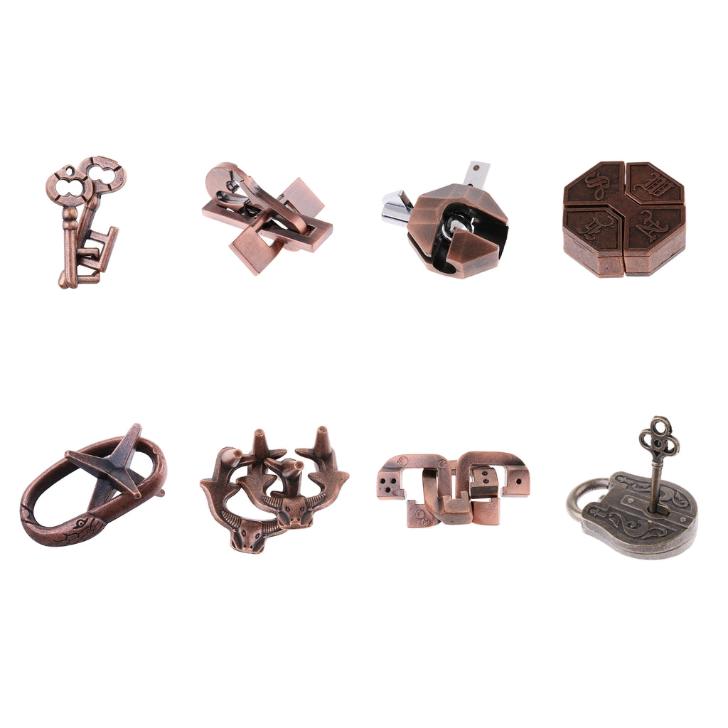 8pc Chinese Lock Puzzle Metal Brain Teaser IQ Test Toys for Adults Children