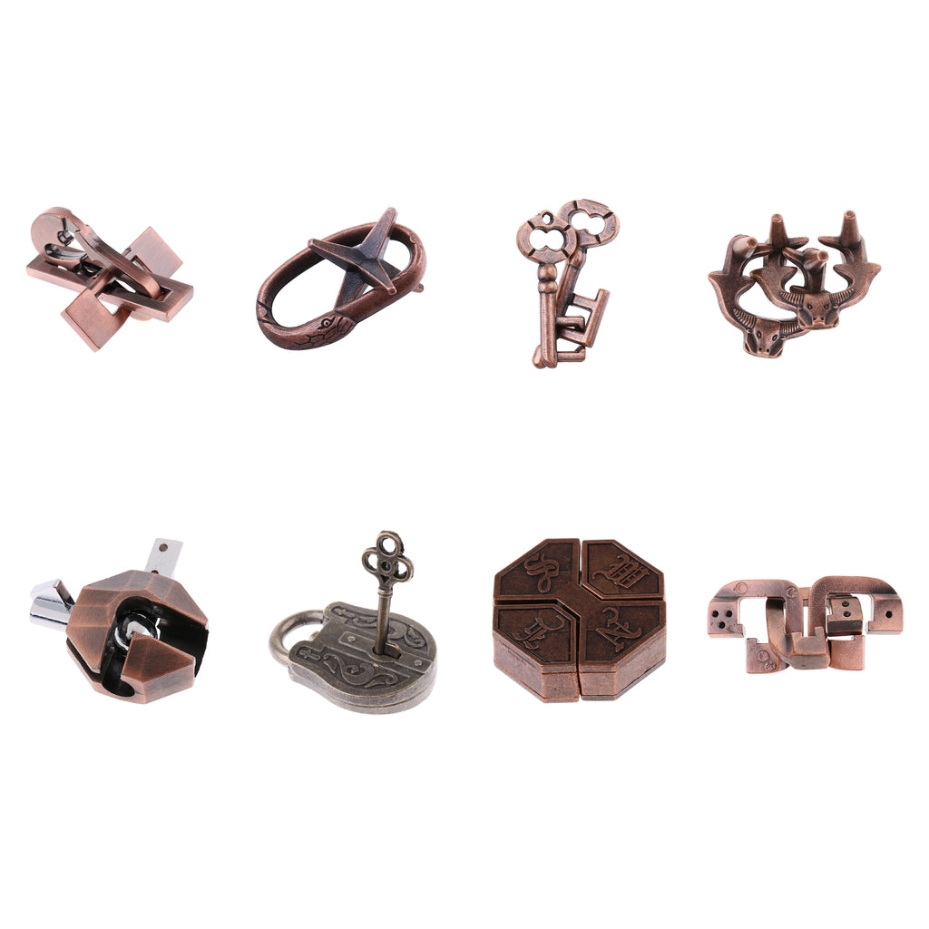 8pc Chinese Lock Puzzle Metal Brain Teaser IQ Test Toys for Adults Children